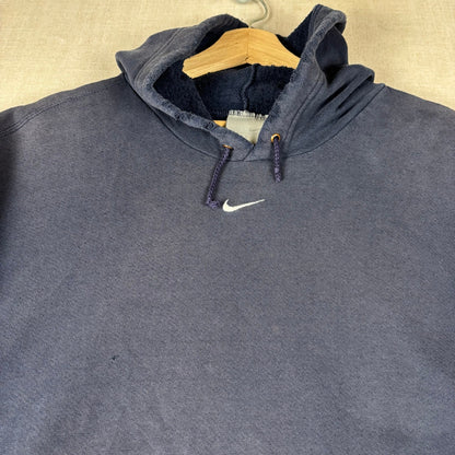 Nike Center Swoosh Y2K Silver Tag Navy Hoodie Large