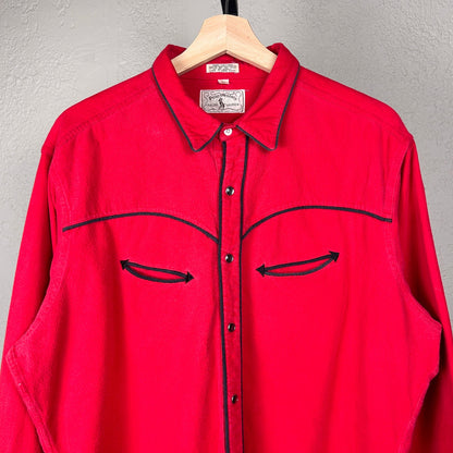 Polo Western Ralph Lauren 1980s Cowboy Pearl Snap Red Cotton XL Button Up Shirt