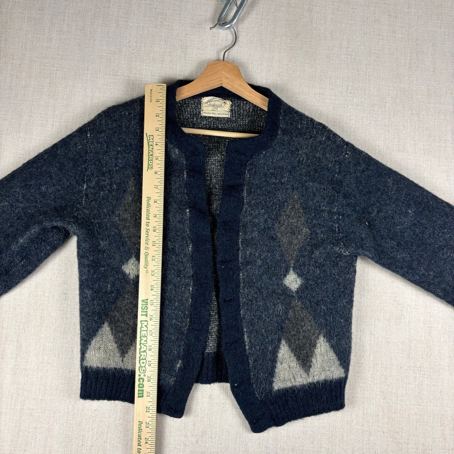 Vintage Mohair Wool 1960s Argyle Diamond Puritan Cardigan Size 44