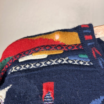 Meeroo Coogi Style Vintage 3D Cable Knit Crazy Large Kangaroo Sweater