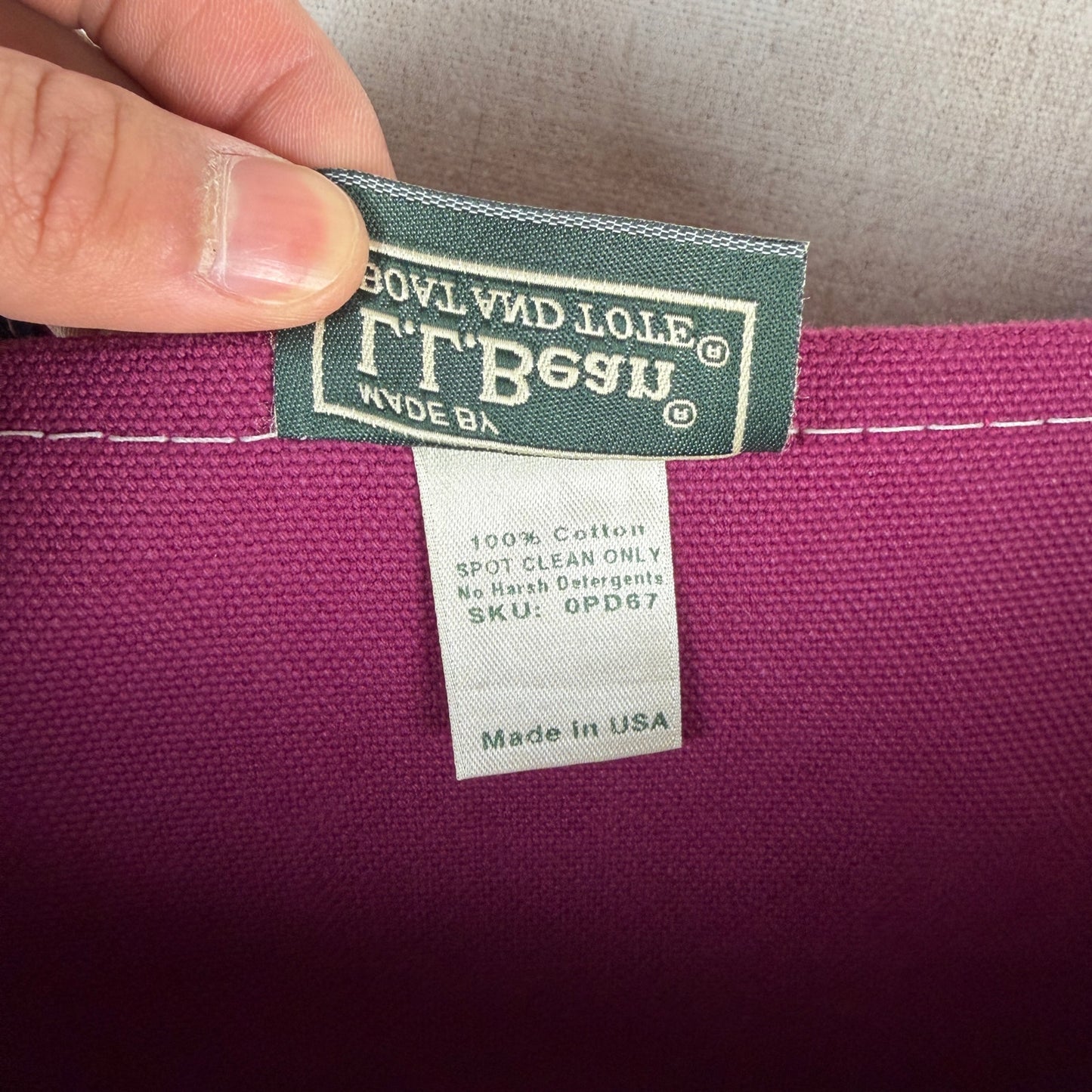 Vintage LL Bean "Renee" Magenta Black Boat and Tote Sz Med USA Made Cotton Bag