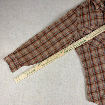 Vintage Levis 1970s Western White Tab Plaid Button Down Medium Shirt