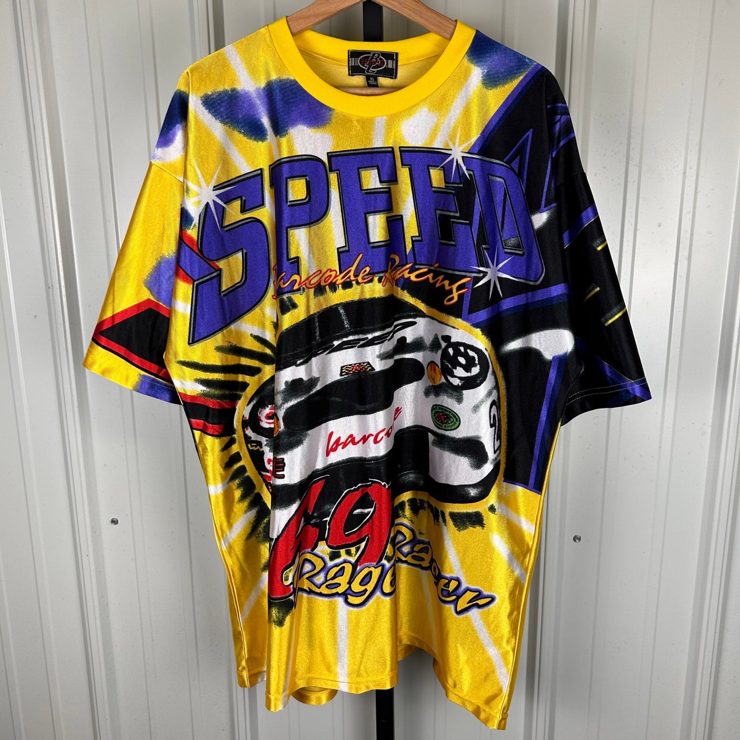 Speed Barcode Rage Racing 69 CRAZY AOP Cyber XL NASCAR Tee