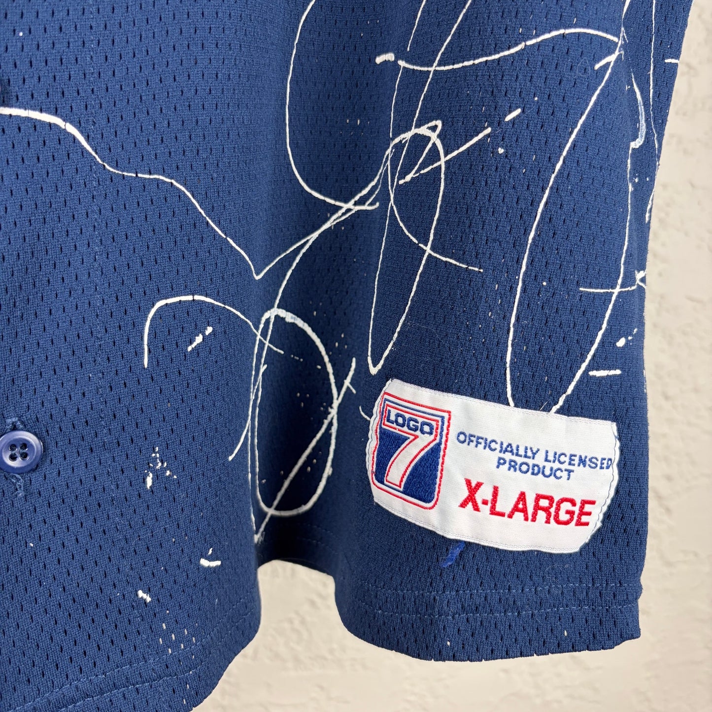 New York Yankees Derek Jeter Logo 7 Vintage Paint Splattered XL Baseball Jersey