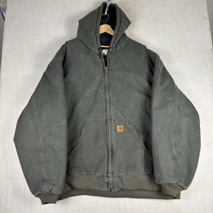 Vintage Carhartt J130 Moss Green Quilted Hooded Jacket 4XL