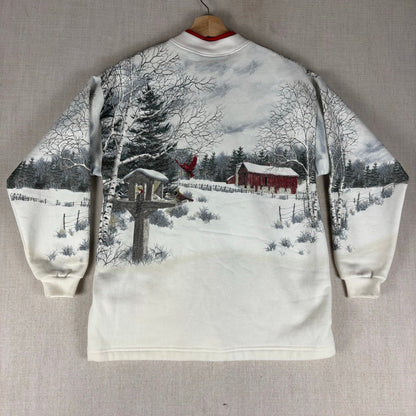 Vintage Nature Winter AOP Wrap Around Cardigan Sweater Medium
