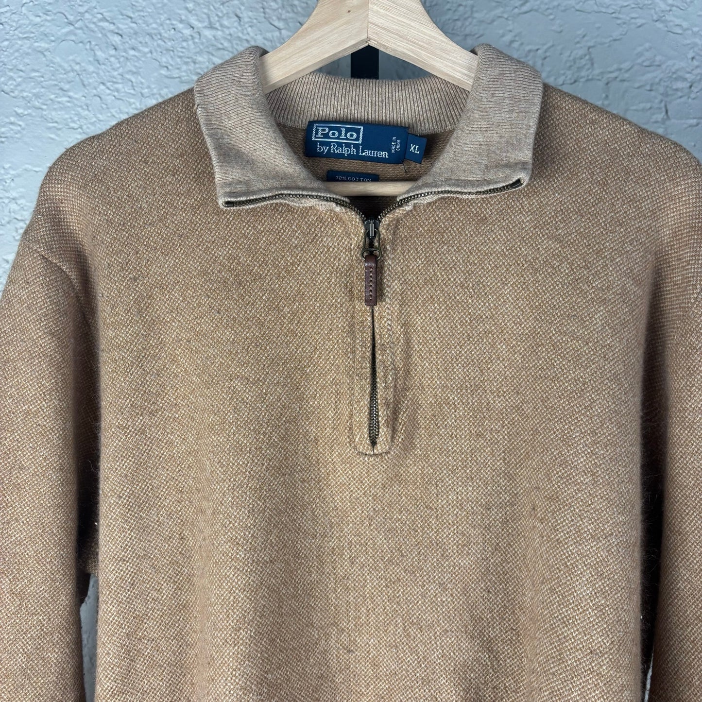 Polo Ralph Lauren Vintage Cotton Cashmere Tan Quarter Zip XL Sweater