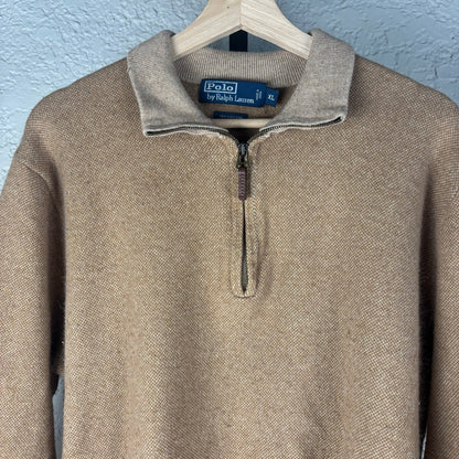 Polo Ralph Lauren Vintage Cotton Cashmere Tan Quarter Zip XL Sweater