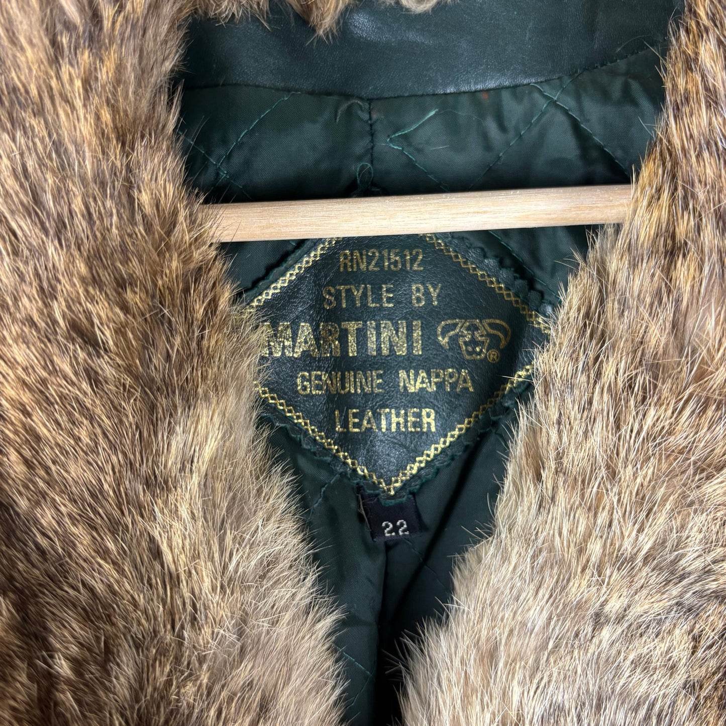 Vintage Martini Nappa Leather Fur Trim Dark Green Coat Sz 22