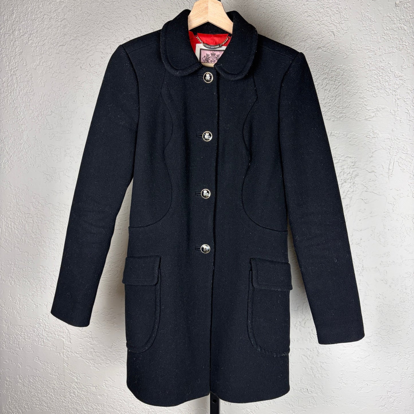 Juicy Couture Y2K Small Red Satin Lined Wool Trench Peacoat