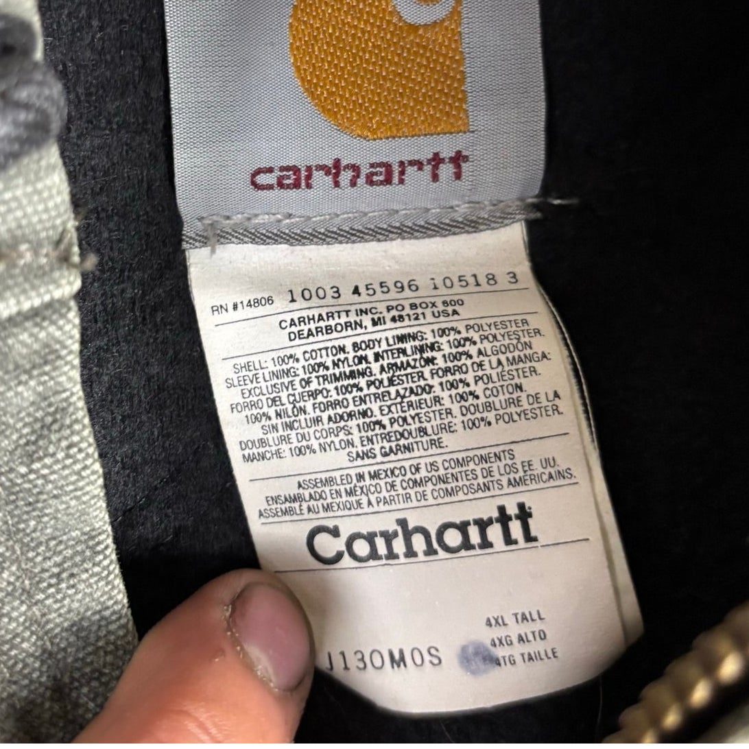 Vintage Carhartt J130 Moss Green Quilted Hooded Jacket 4XL