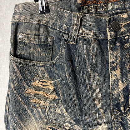 Denim and Rivets Abstract Acid Wash Distressed Sz 34 Cotton Jeans