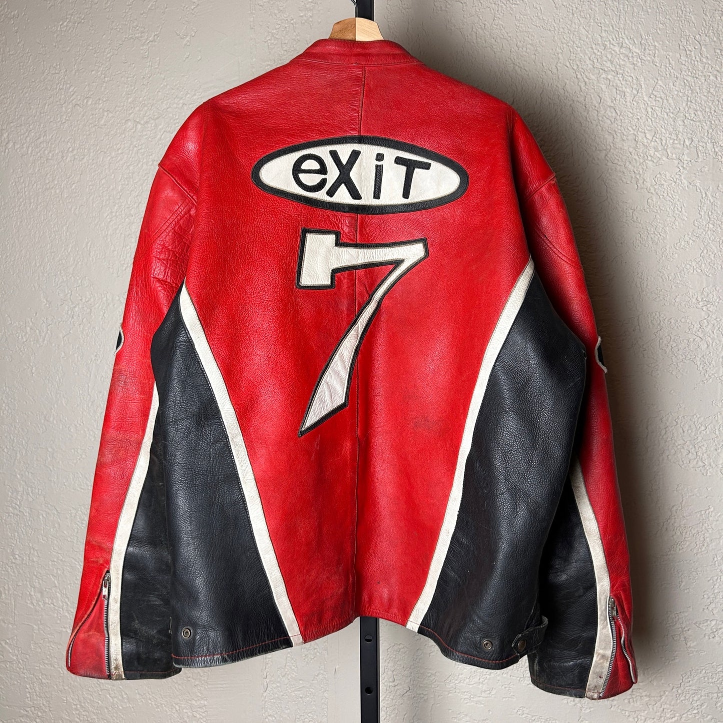 Vintage Pirelli Exit 7 Size 54 XXL Tru Fit Real Leather Red Racing Jacket