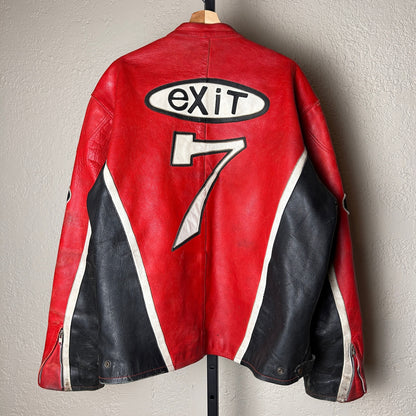 Vintage Pirelli Exit 7 Size 54 XXL Tru Fit Real Leather Red Racing Jacket