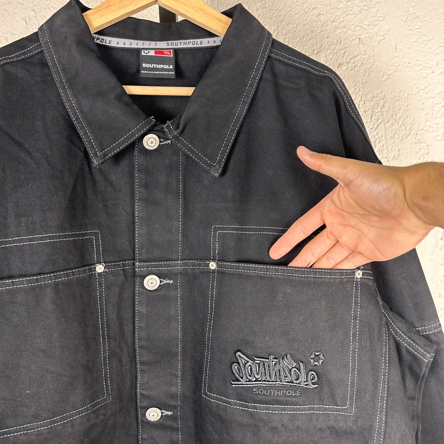 Southpole CRAZY Y2K NWT XL Embroidered Black Denim Jacket