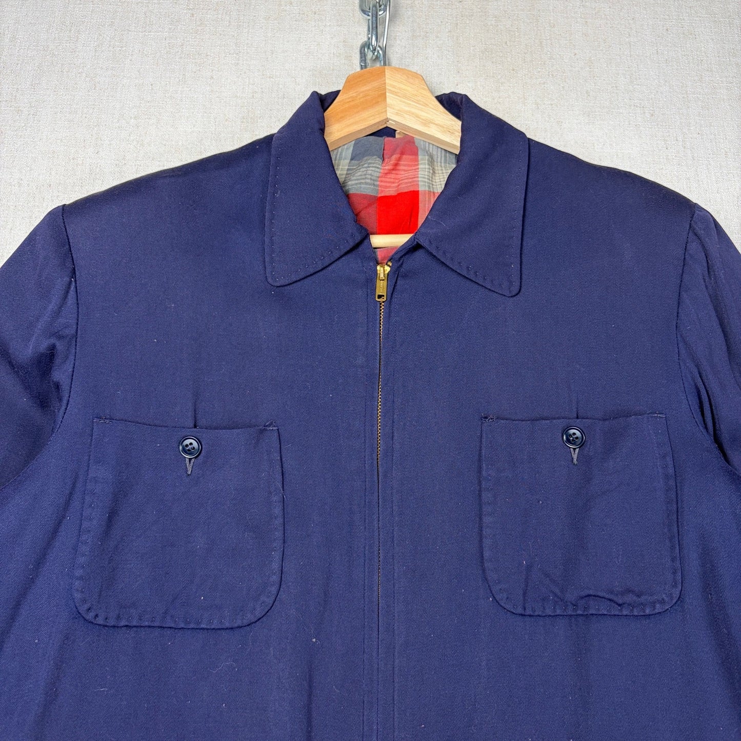 Vintage 1950s Ricky Gabardine Rayon Jacket Rockabilly Plaid Desmonds Medium
