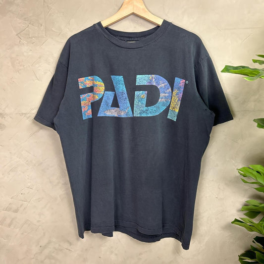 PADI Sportswear Surf Logo Faded Single Stitch Shirt L 90s