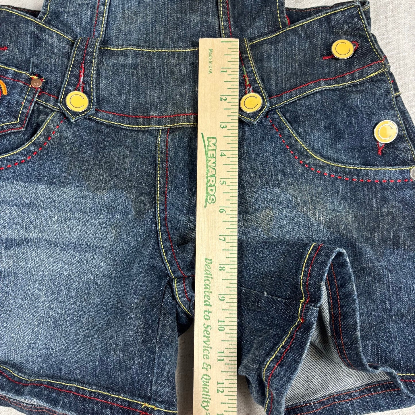 Coogi Jeans Y2K Womens Denim Overall Shorts Embroidered Sz Large