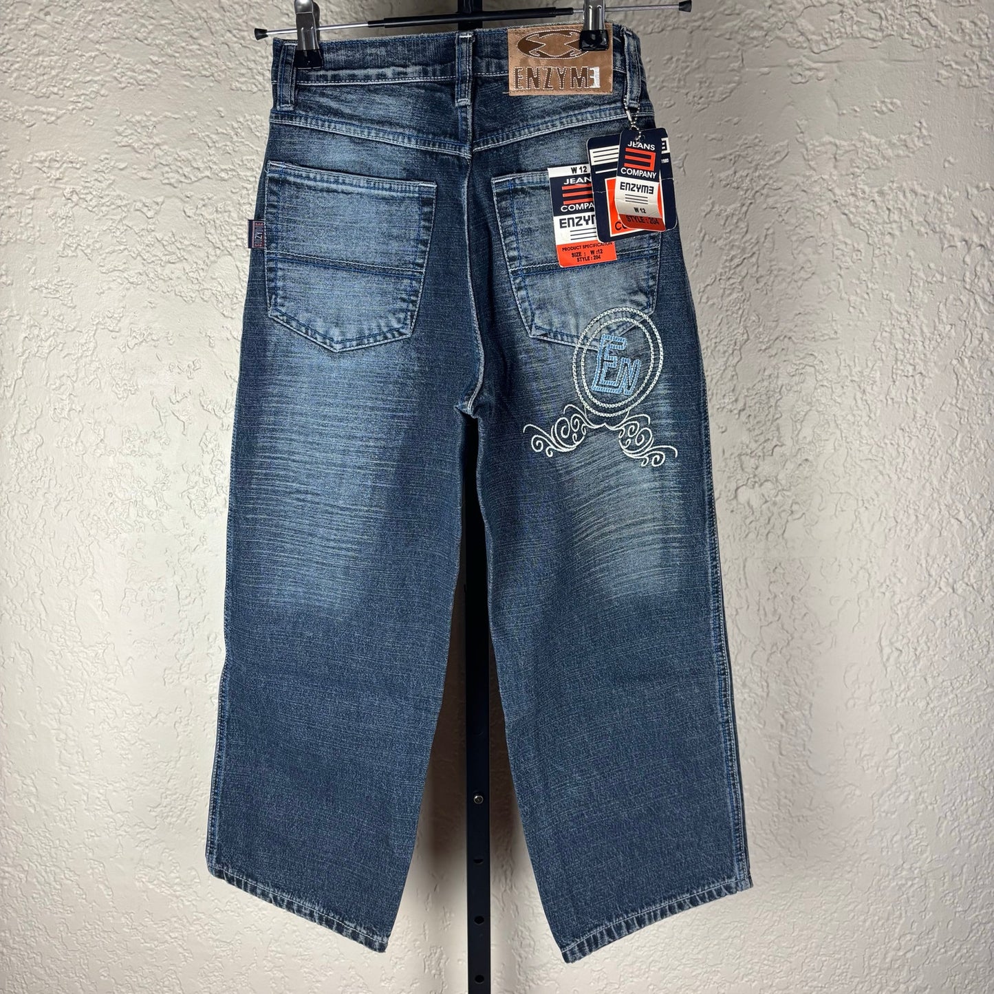 NWT Enzyme Jeans Co Y2K Sz 12 Embroidered Wide Leg Skater Jeans