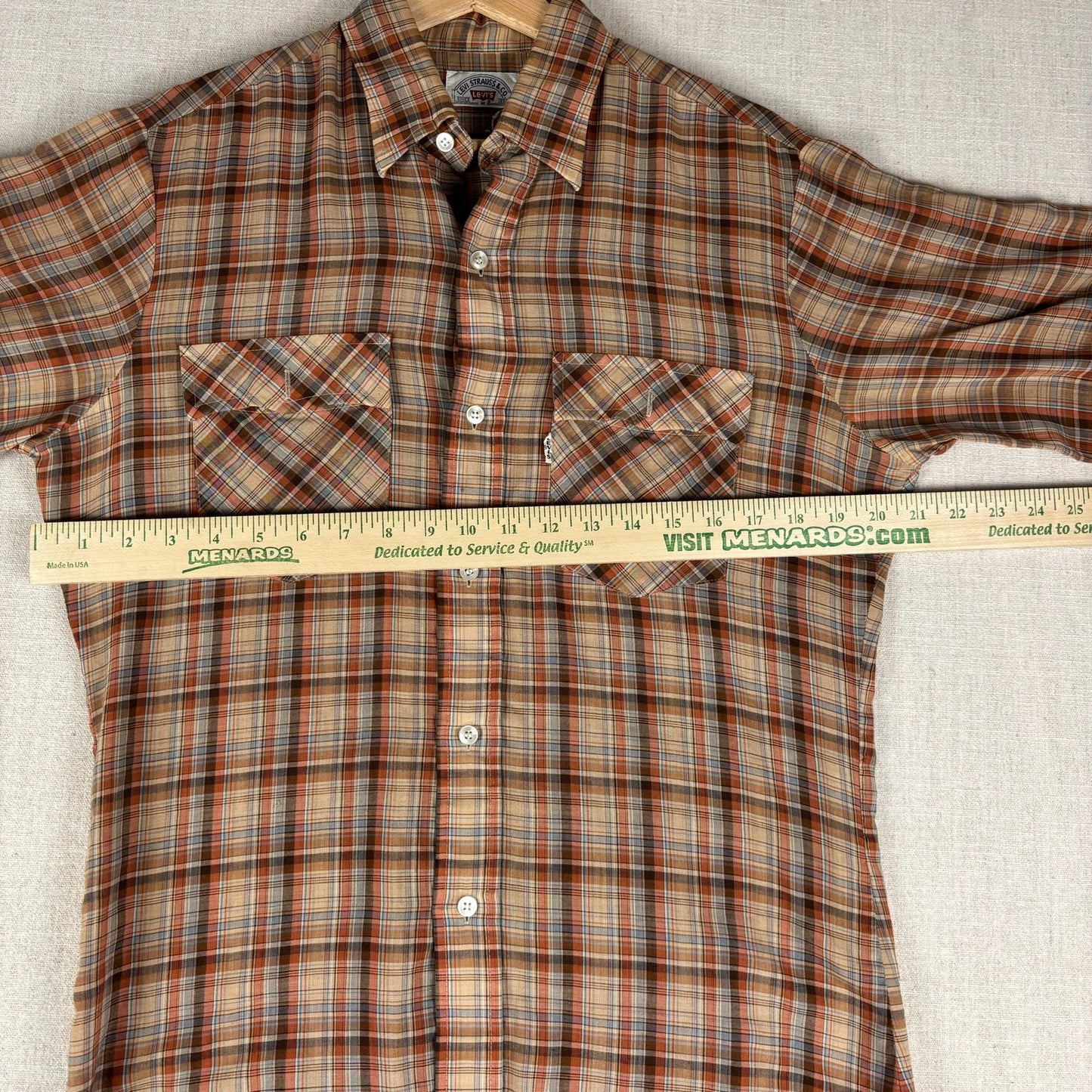 Vintage Levis 1970s Western White Tab Plaid Button Down Medium Shirt