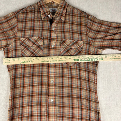 Vintage Levis 1970s Western White Tab Plaid Button Down Medium Shirt