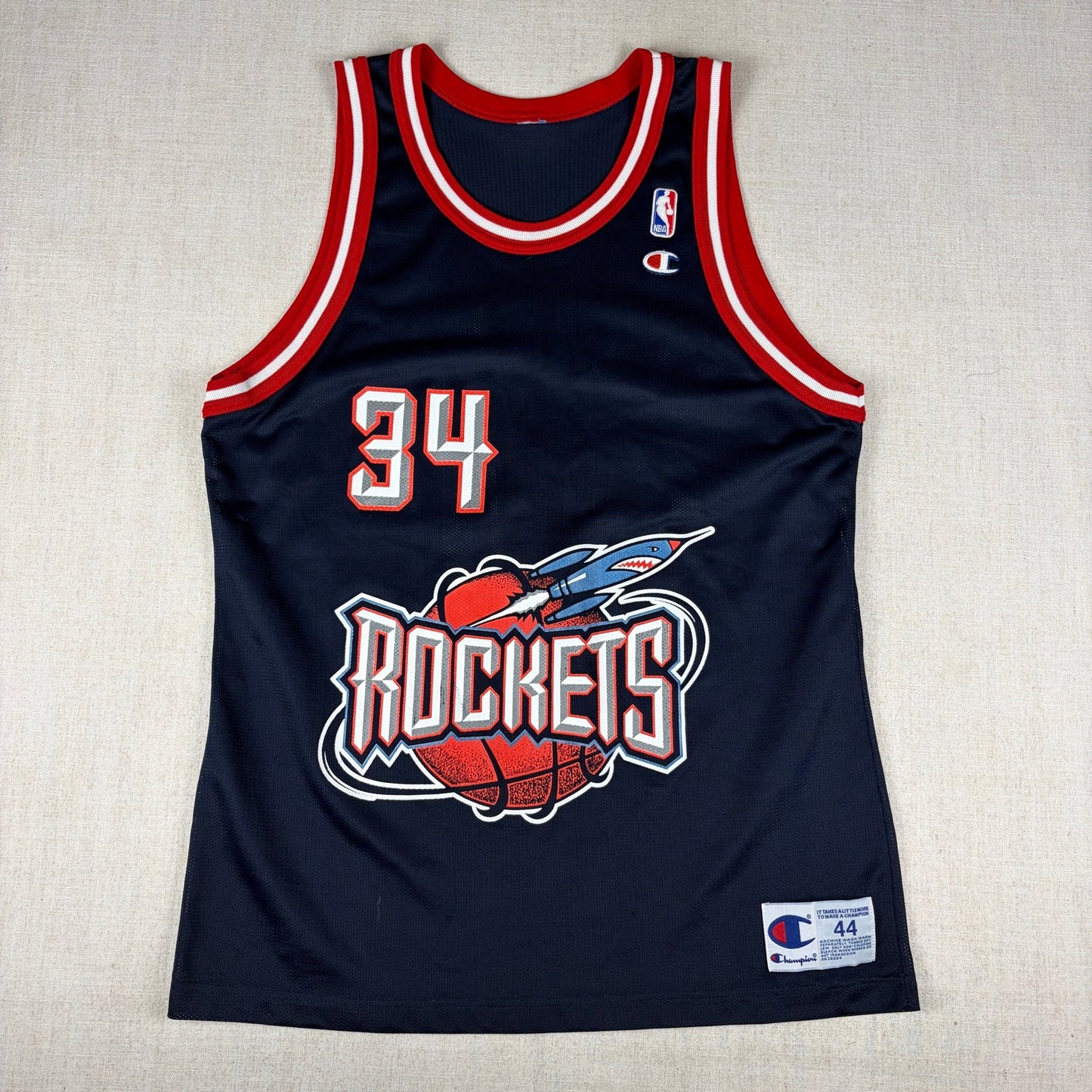 Vintage Champion Hakeem Olajuwon Houston Rockets Sz 44 NBA Jersey