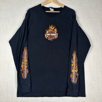Harley Davidson Flame Longsleeve Made in USA 2007 Y2K XL Spellout Shirt