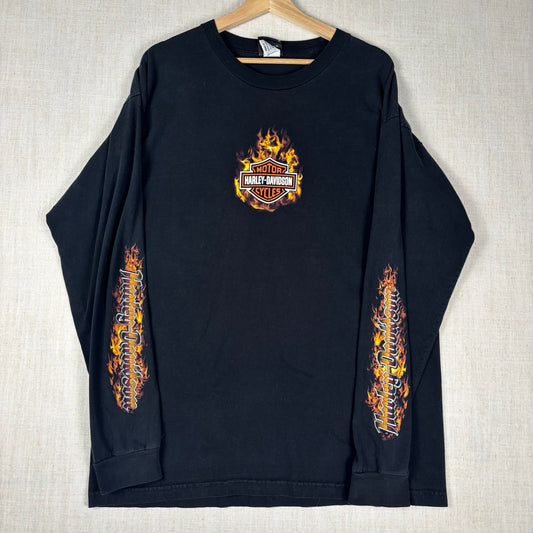 Harley Davidson Flame Longsleeve Made in USA 2007 Y2K XL Spellout Shirt