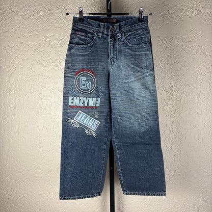 NWT Enzyme Jeans Co Y2K Sz 12 Embroidered Wide Leg Skater Jeans