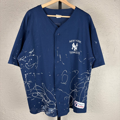 New York Yankees Derek Jeter Logo 7 Vintage Paint Splattered XL Baseball Jersey