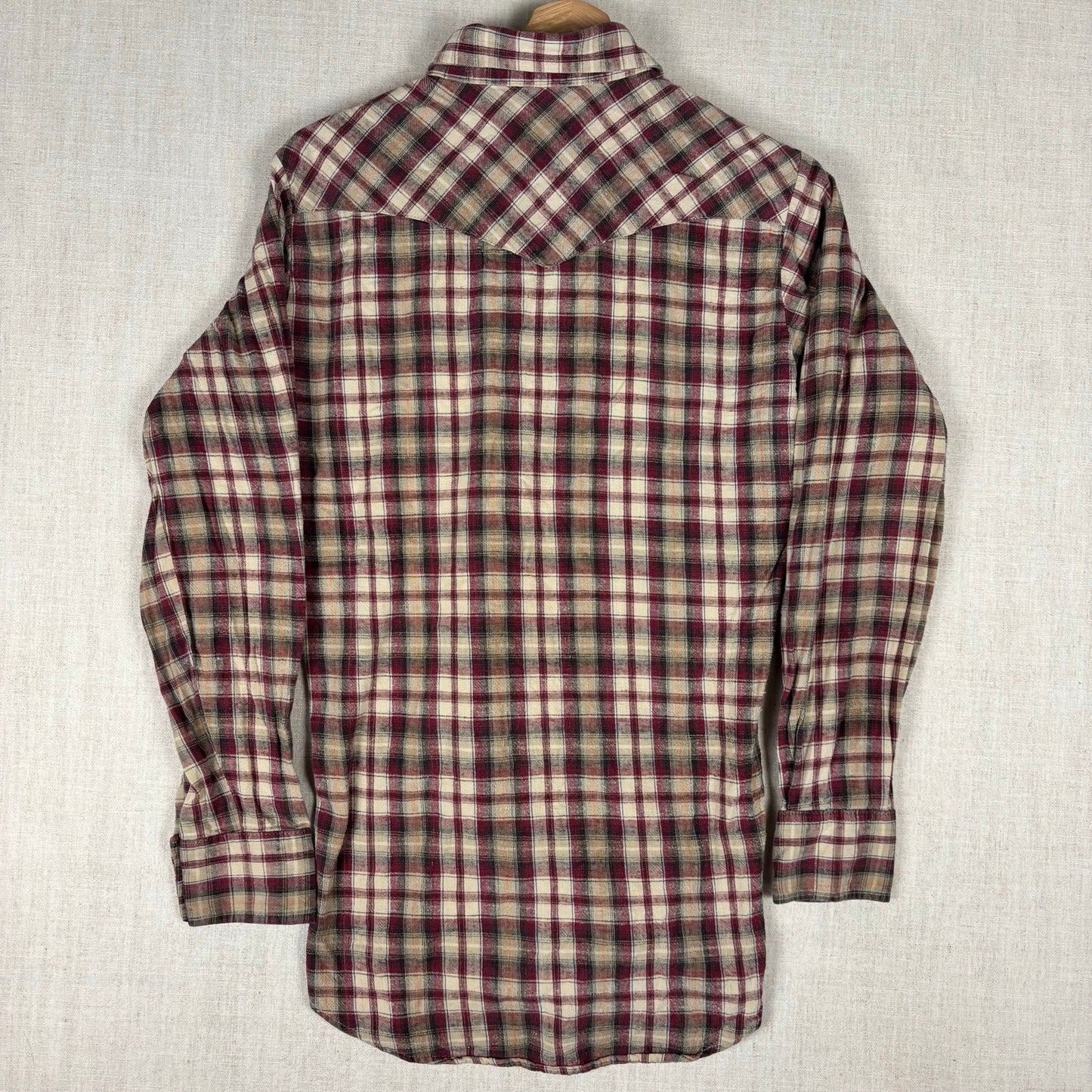 Vintage Lee Western Pearl Snap 70s Extra Long Tail Medium Distressed Plaid Shirt