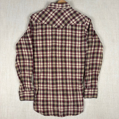 Vintage Lee Western Pearl Snap 70s Extra Long Tail Medium Distressed Plaid Shirt