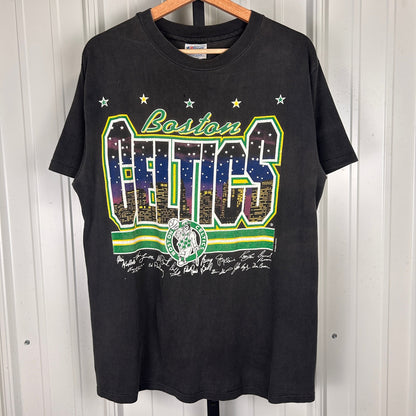 Boston Celtics Vintage Skyline Spellout Starry Night Team Signature Large Shirt
