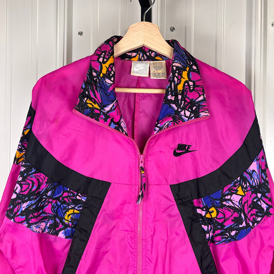 Nike 90s Grey Tag Hot Pink Floral Graffiti Medium Windbreaker