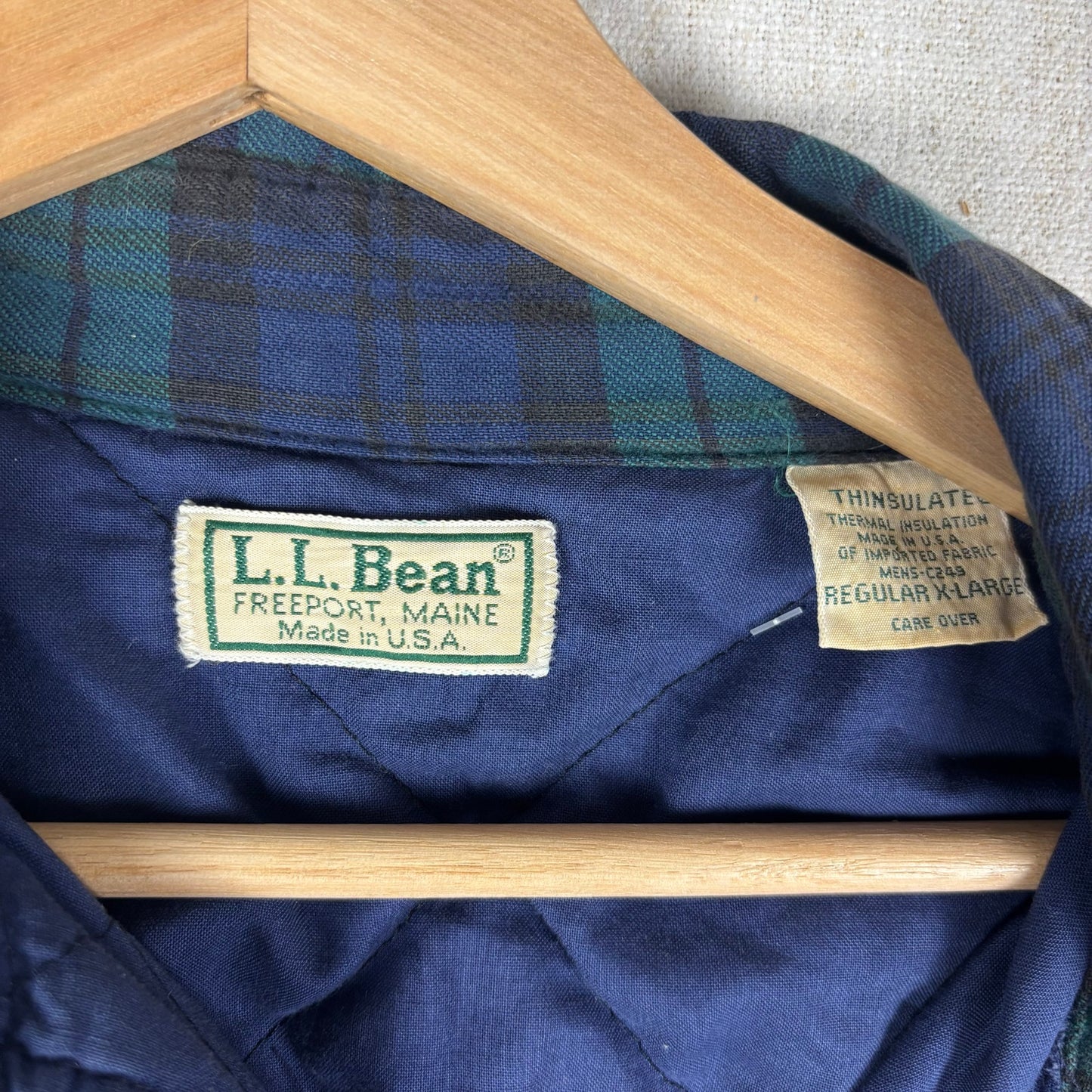 Vintage LL Bean Green Plaid Thinsulate Quilted Distressed Flannel XXL Jacket