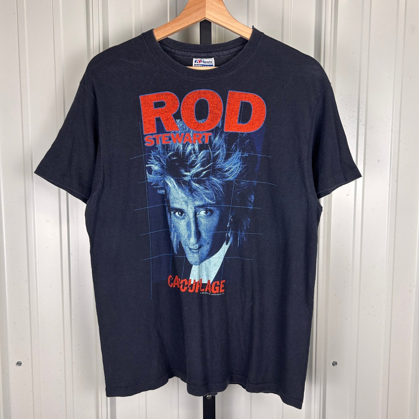 Rod Stewart 1984 Camouflage Tour Canada Dry Vintage Large Band Tee
