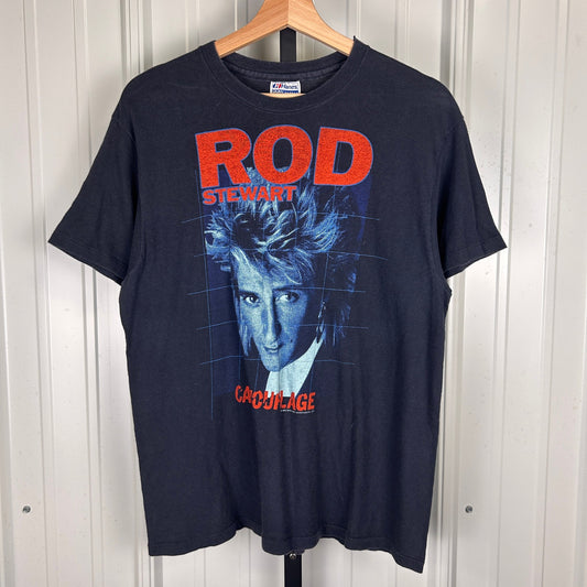 Rod Stewart 1984 Camouflage Tour Canada Dry Vintage Large Band Tee