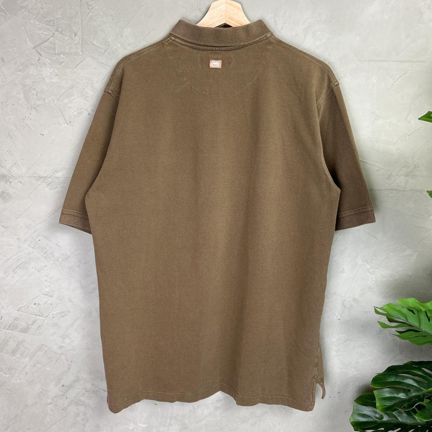 Ecko Unltd. Earth Tone Two Button Polo Rhino Logo Large Y2K Short Sleeve Shirt