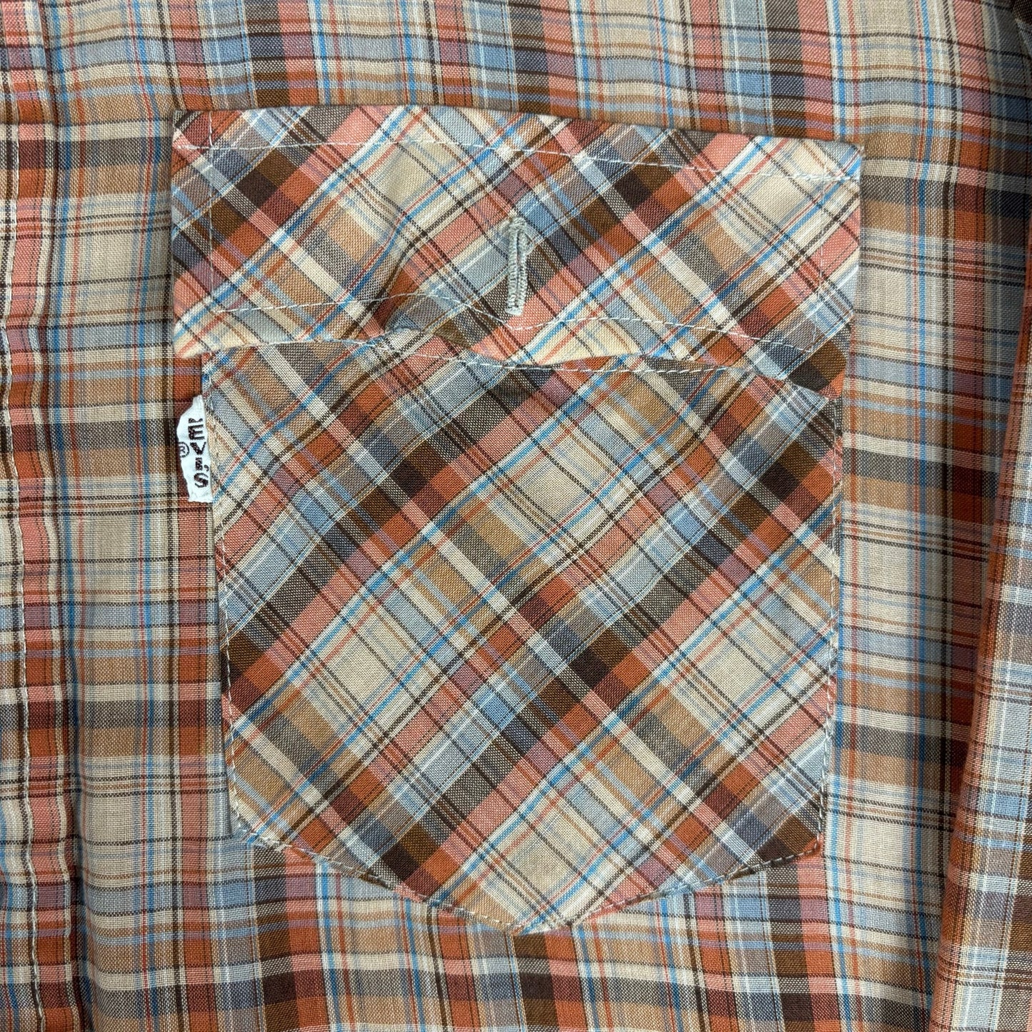 Vintage Levis 1970s Western White Tab Plaid Button Down Medium Shirt