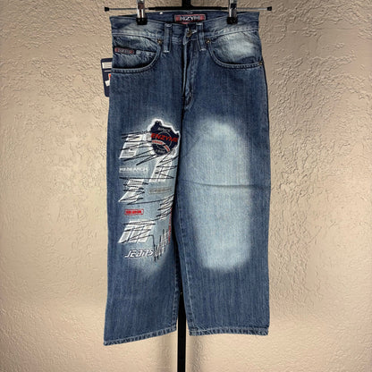 NWT Enzyme Jeans Co Y2K Sz 10 Embroidered Wide Leg Skater Jeans