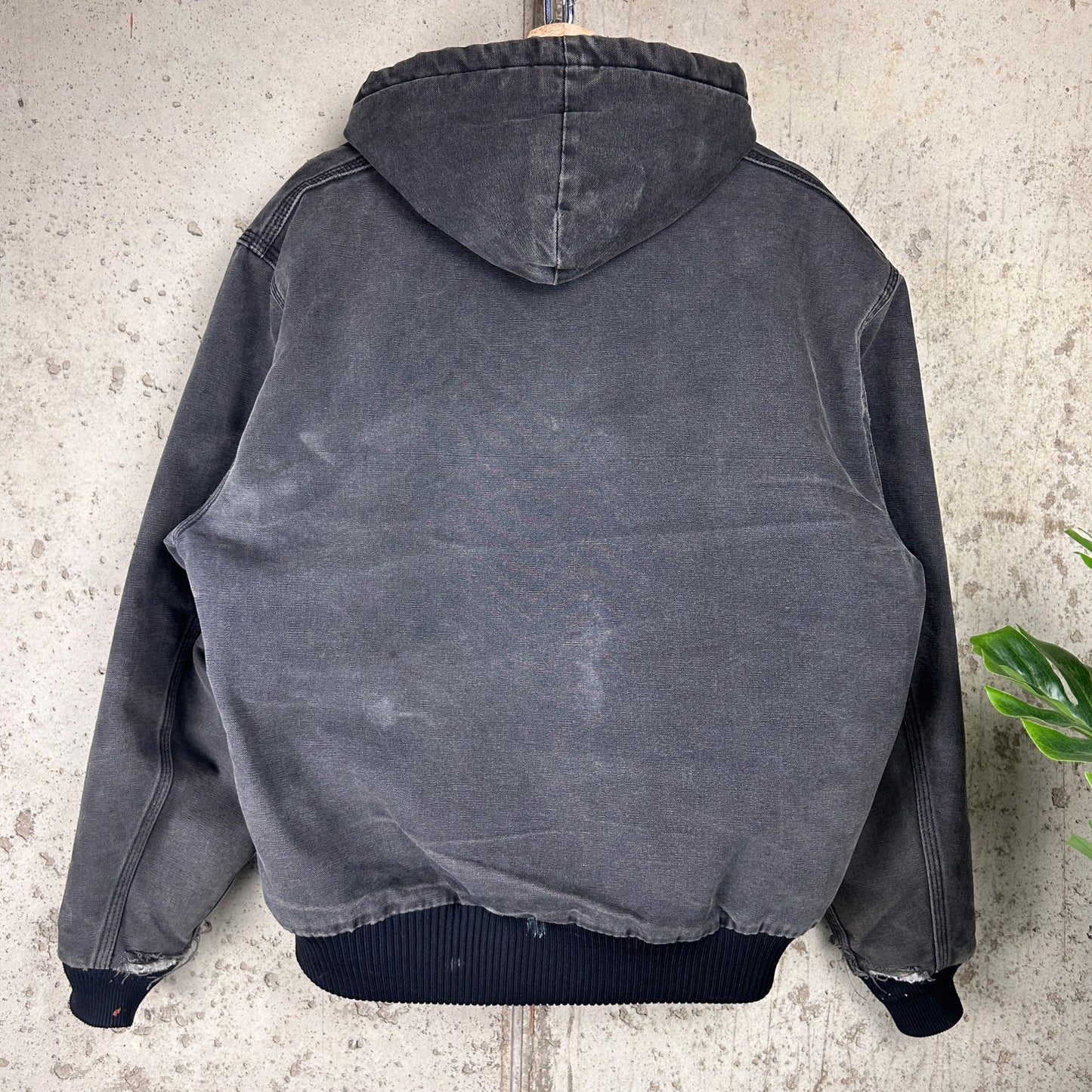 L 00s Carhartt Perfectly Faded Charcoal Hooded Jacket