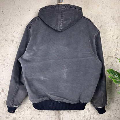L 00s Carhartt Perfectly Faded Charcoal Hooded Jacket