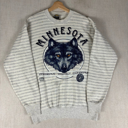Vintage Minnesota Timberwolves Big Wolf Preserve Protect Nature Large Sweatshirt