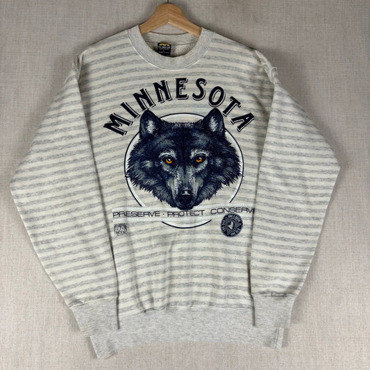 Vintage Minnesota Timberwolves Big Wolf Preserve Protect Nature Large Sweatshirt