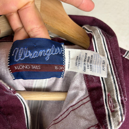 Wrangler Brushpopper Vintage 90s Bright Blue Stripe X-Long Tails Large Shirt