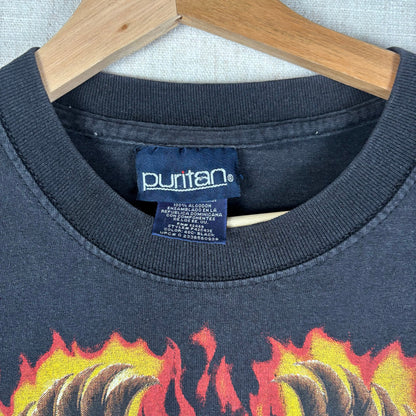 Y2K Flaming Eagle Harley Davidson Style Flame Sleeve Large Biker Tee