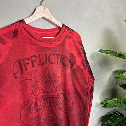 Y2K XL Affliction Live Fast Dagger Smokey Red Shirt