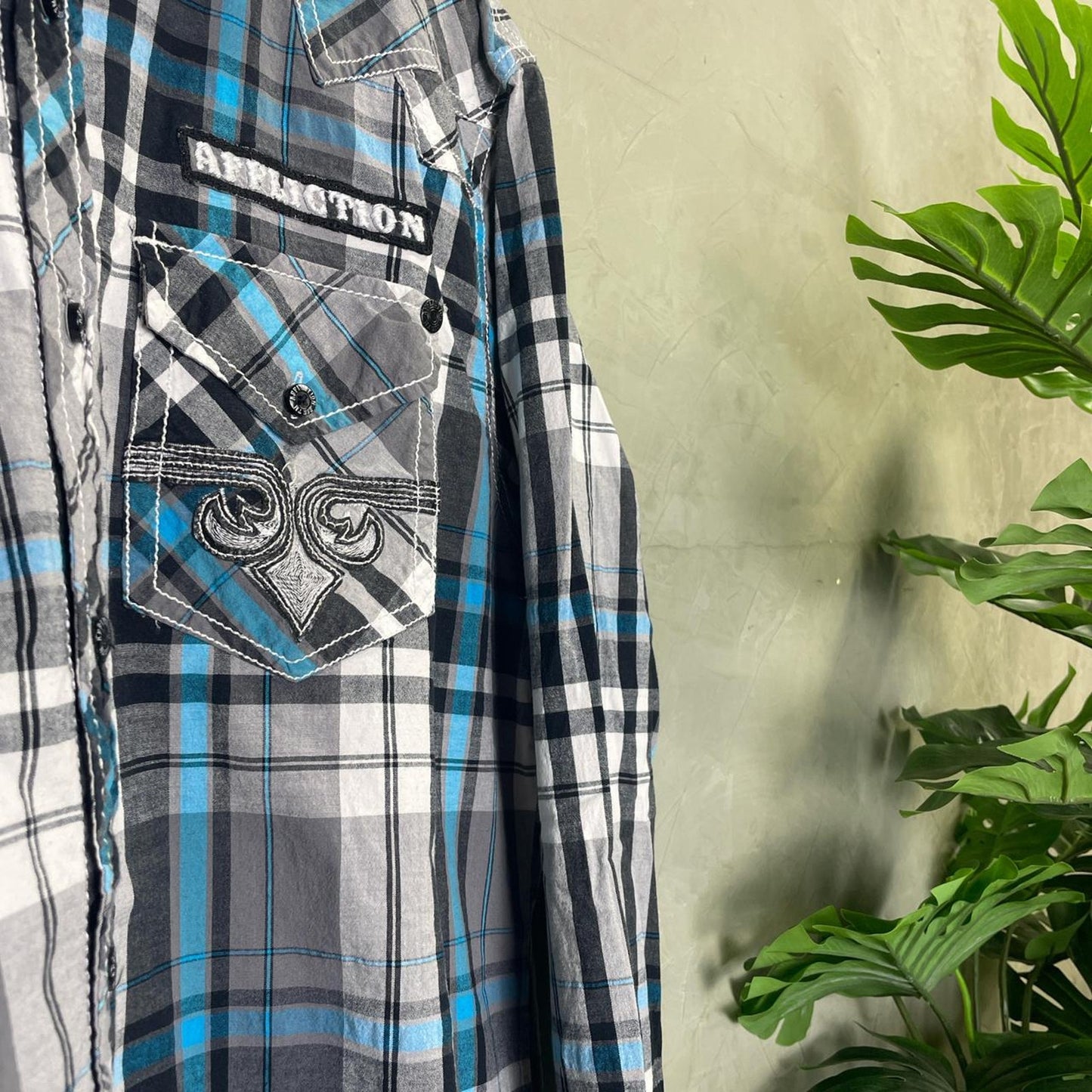 Affliction Buckle Black Premium Y2K Large Emo Flannel