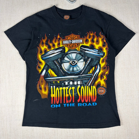 Vintage Harley Davidson Flames 1996 The Hottest Sound on the Road Medium Shirt
