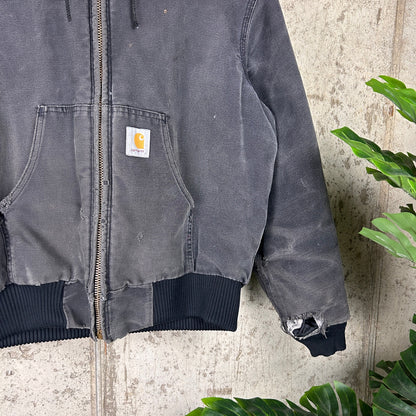 L 00s Carhartt Perfectly Faded Charcoal Hooded Jacket